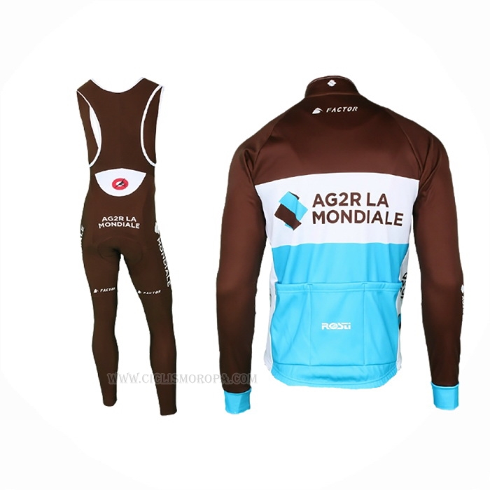 2018 Ropa Ciclismo Ag2r La Mondiale Marron Mangas Largas y Culotte Lunga